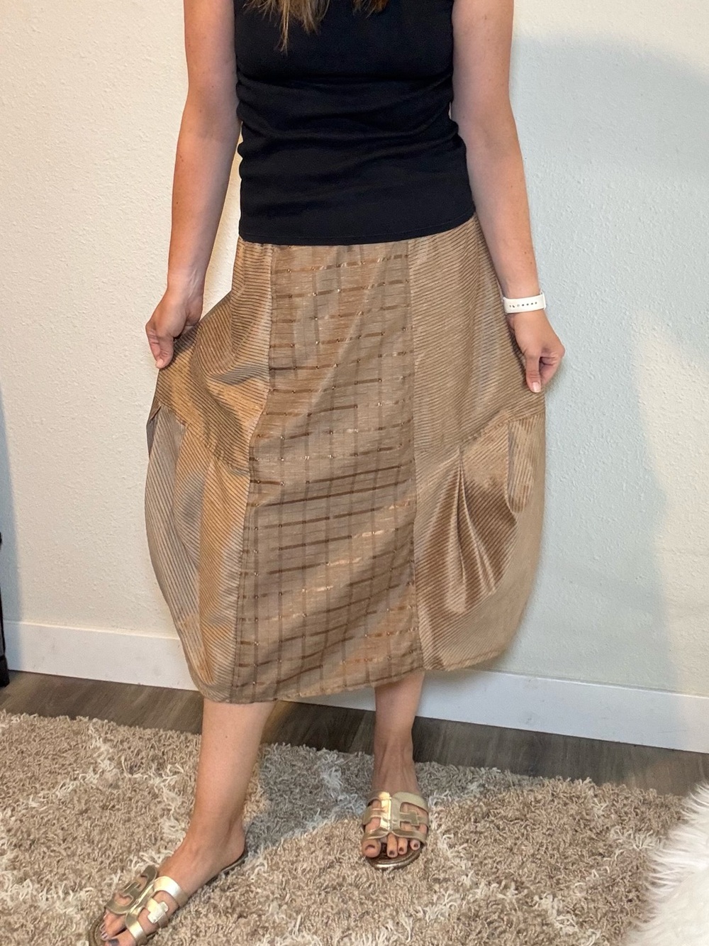 NWT Hanna Bronze Metallic Striped Bubble Skirt Runs Large